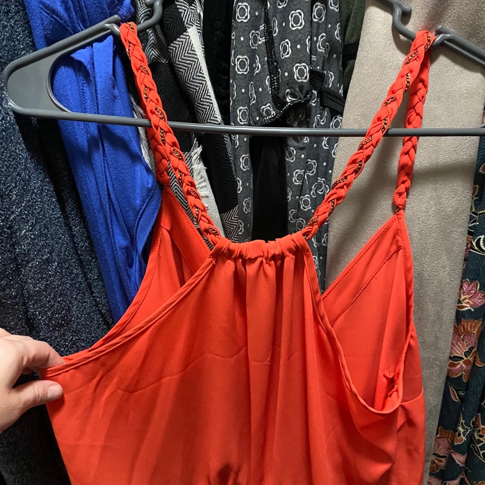 Orange and gold Bebe top